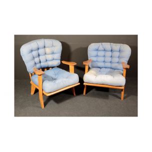 Pair of vintage armchairs Guillerme and Chambron, Votre Maison edition 1960