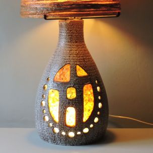 Vintage lamp ceramic and resin Ateliers Accolay France 70s