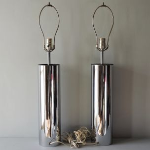 Pair of vintage lamps chrome tube Robert Sonneman USA 70s