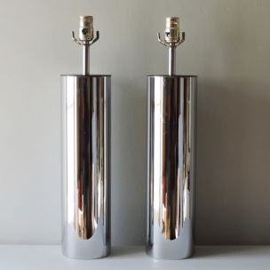 Paire de lampes vintage tube chrome Robert Sonneman USA années 70