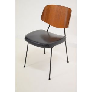 Chaise vintage en skaï noir 1950-60s