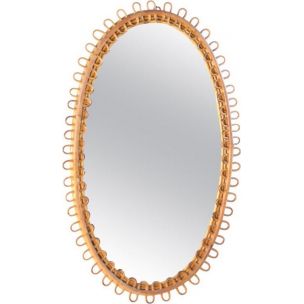 Vintage oval Italian rattan mirror