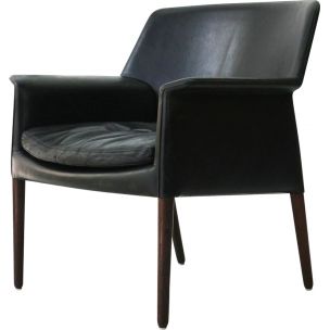 Vintage leather and rosewood armchair by Larsen and A.B Madsen, 1960