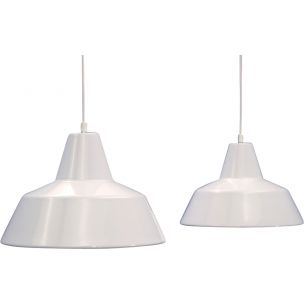 Set of 2 vintage hanging lamps white by Louis Poulsen, Denmark 1970s
