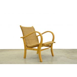 Vintage beech armchair with braided rope seat by V&D