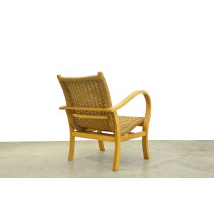 Vintage beech armchair with braided rope seat by V&D