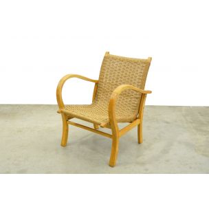 Vintage beech armchair with braided rope seat by V&D