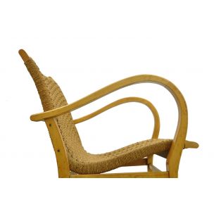 Vintage beech armchair with braided rope seat by V&D