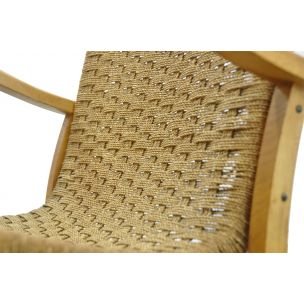 Vintage beech armchair with braided rope seat by V&D