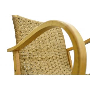 Vintage beech armchair with braided rope seat by V&D