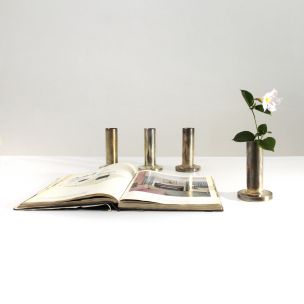 Set of 4 vintage silver alpaca italian flower vases by Fratelli Calderoni