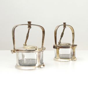 Set of 2 vintage silver italian Parmesan cheese cellar by Fratelli Calderoni