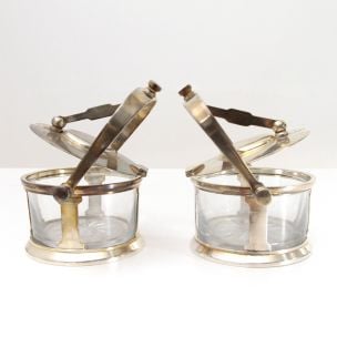 Set of 2 vintage silver italian Parmesan cheese cellar by Fratelli Calderoni