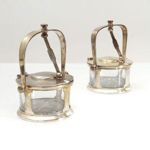 Set of 2 vintage silver italian Parmesan cheese cellar by Fratelli Calderoni