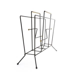 Vintage black metal and brass italian magazine rack