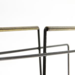 Vintage black metal and brass italian magazine rack