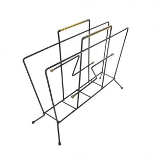 Vintage black metal and brass italian magazine rack