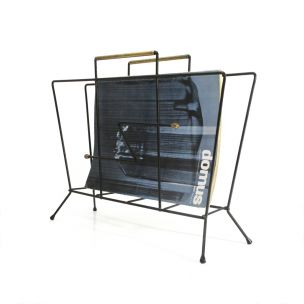 Vintage black metal and brass italian magazine rack