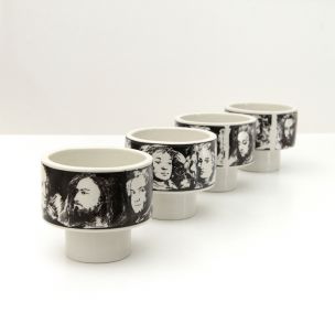 Set of 4 vintage porcelain cups Uomini Illustri by Pietro Annigoni for Porcellane Arte Eva Sud