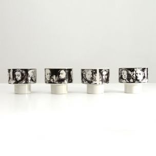 Set of 4 vintage porcelain cups Uomini Illustri by Pietro Annigoni for Porcellane Arte Eva Sud