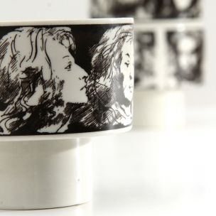 Set of 4 vintage porcelain cups Uomini Illustri by Pietro Annigoni for Porcellane Arte Eva Sud