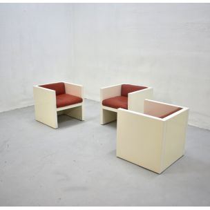 Suite de 3 fauteuils vintage Saratoga pour Poltronova en bois et cuir 1960