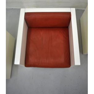 Suite de 3 fauteuils vintage Saratoga pour Poltronova en bois et cuir 1960
