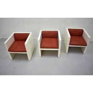 Set of 3 vintage Saratoga armchairs for Poltronova in wood and leather 1960