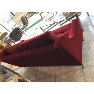 Vintage 3 seater sofa in red velvet from the 50s