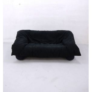 Vintage 2-seater sofa for Ligne Roset in black fabric and plastic 1980