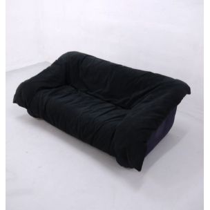 Vintage 2-seater sofa for Ligne Roset in black fabric and plastic 1980