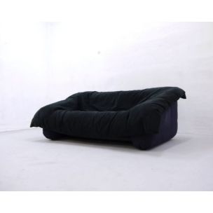 Vintage 2-seater sofa for Ligne Roset in black fabric and plastic 1980