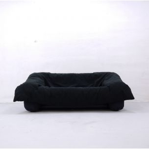 Vintage 2-seater sofa for Ligne Roset in black fabric and plastic 1980