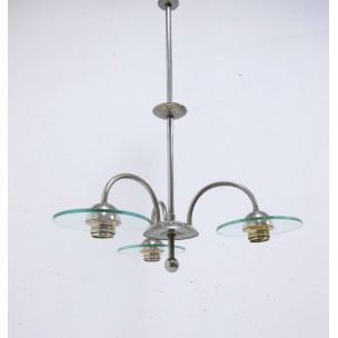 Vintage chandelier in glass and metal 1930