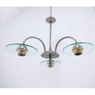 Vintage chandelier in glass and metal 1930