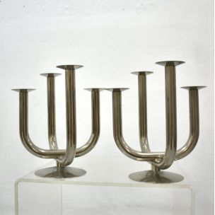 Pair of vintage italian candleholders in aluminium 1960