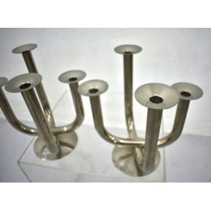 Pair of vintage italian candleholders in aluminium 1960