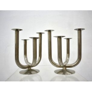 Pair of vintage italian candleholders in aluminium 1960