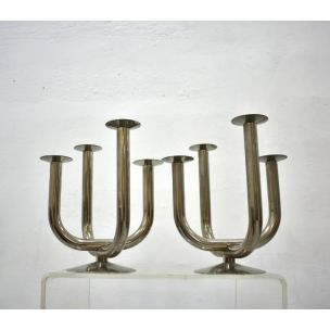 Pair of vintage italian candleholders in aluminium 1960