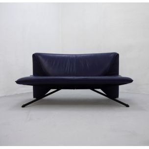 Vintage sofa in purple leather and metal 1980