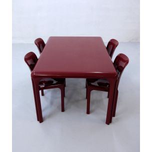 Vintage Selene and Stadio 120 dining set for Artemide in red plastic 1960 