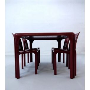 Vintage Selene and Stadio 120 dining set for Artemide in red plastic 1960 