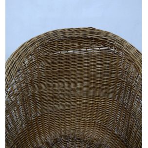 Vintage Basket wicker chair with hairpin metal legs 1950