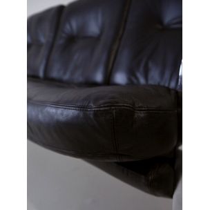 Vintage sofa in black leather with a brushed steel frame 1970s