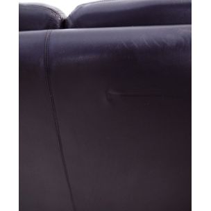 Canapé vintage en cuir noir avec structure en acier brossé 1970