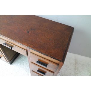 Petit bureau vintage anglais en bois de chêne 1930