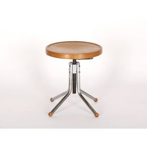 Vintage stool in tubular steel and wood 1930