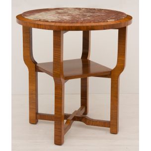 Vintage french side table in walnut and with marble top 1930