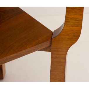 Vintage french side table in walnut and with marble top 1930