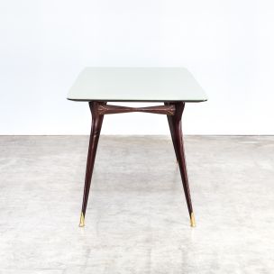 Vintage italian table in rosewood brass glass 1960